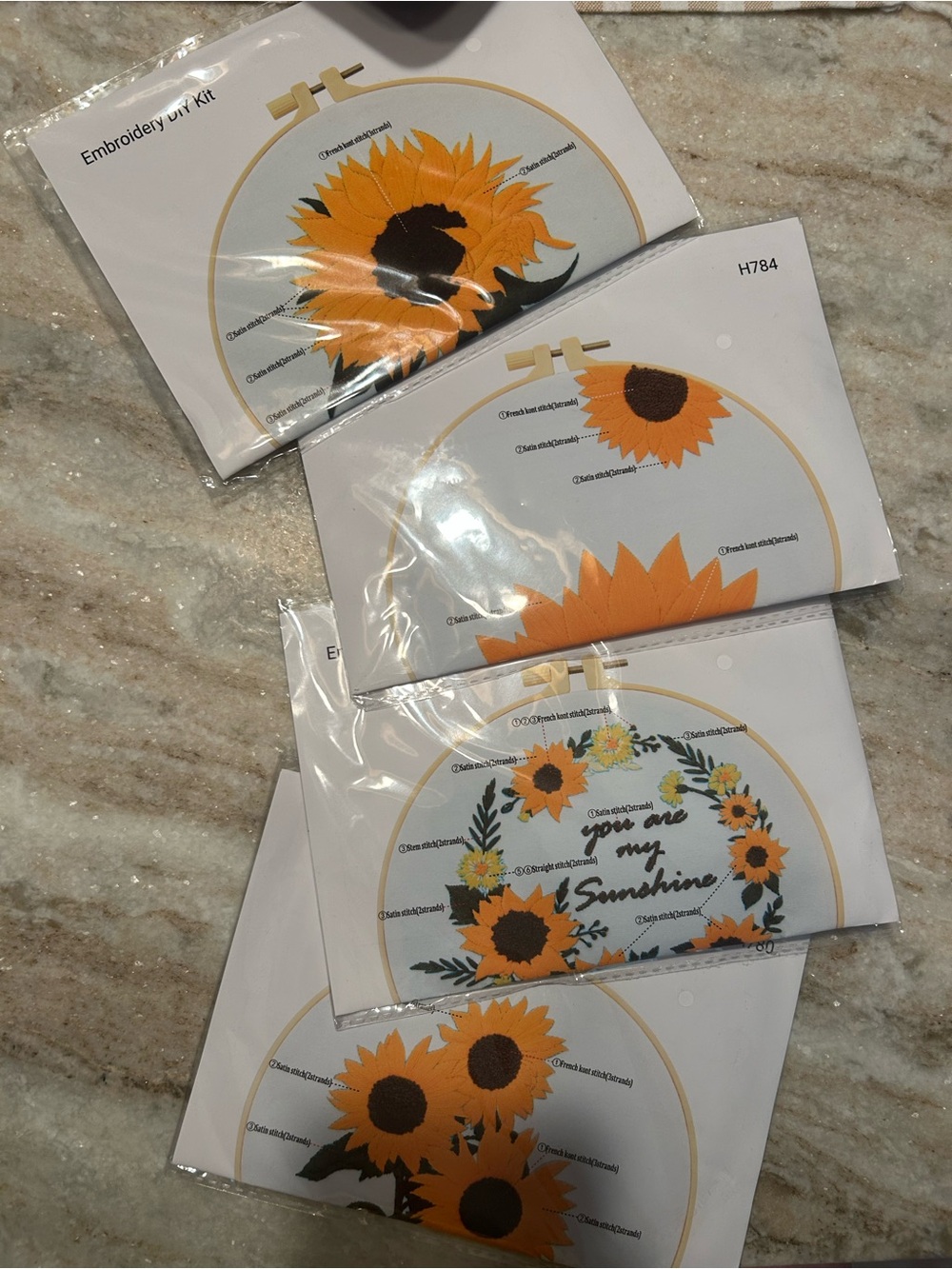 Set of 4 Sunflower Embroidery Kits